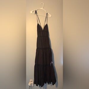 Francesca's Collections Black Lace-Trim Tiered Maxi Dress